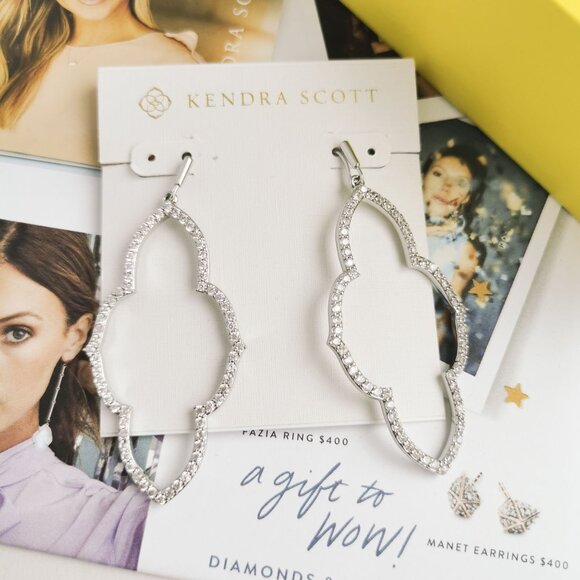 New Kendra Scott Abbie White Crystal Earrings Silver - Picture 1 of 3